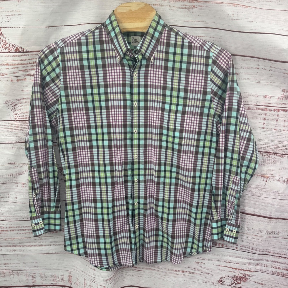 Peter Millar Shirt Mens Large Plaid Button Down Shirt Long Sleeve Cotton Casual